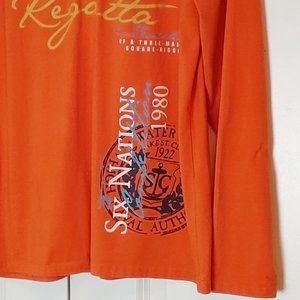 SPOP Orange & White Long Sleeve Tee Shirt Men's Sz L Graphic Design Easy Care